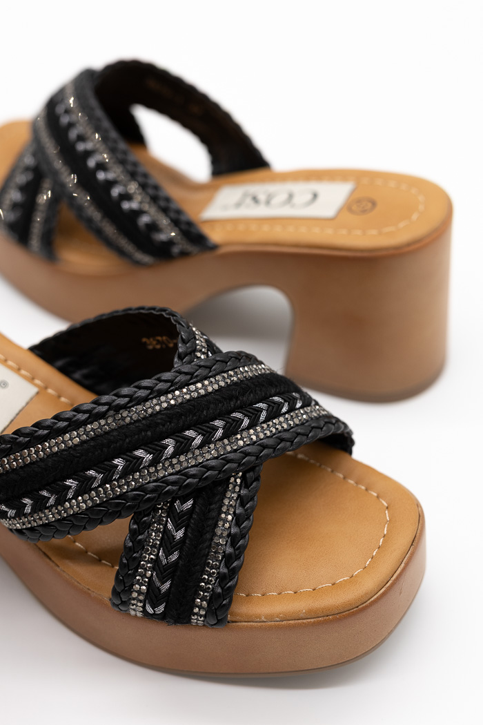 Πέδιλα mules (super soft) με strass λουράκια χιαστί 3870-Μαύρο Πέδιλα mules (super soft) με strass λουράκια χιαστί 3870-Μαύρο