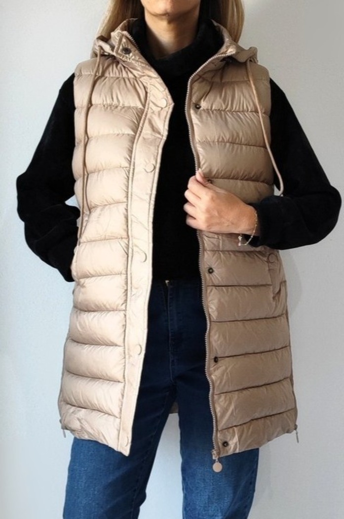 Αμάνικο μακρύ μπουφάν με φερμουάρ στο πλάι DF-70B Μπέζ Αμάνικο μακρύ μπουφάν με φερμουάρ στο πλάι DF-70B Μπέζ